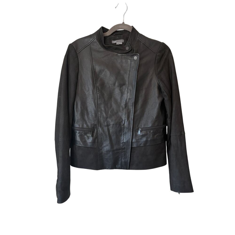 Vince Mixed Media Moto Jacket lamb leather women's medium black biker zip
